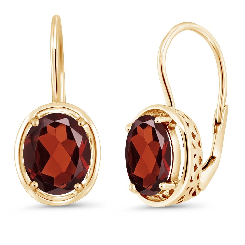 Gem Stone King Red Garnet 18K Yellow Gold Plated Silver Dangle Earrings For Women (3.60 Cttw, Gemstone Birthstone, Oval 9X7MM)