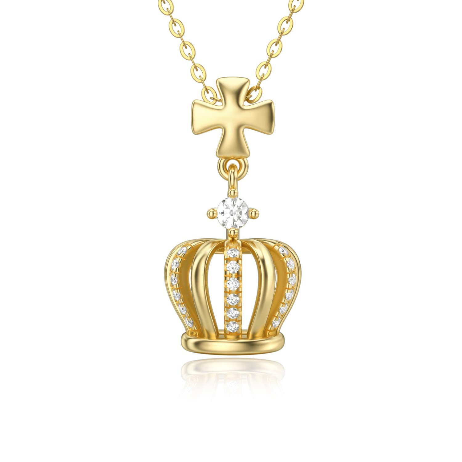 BEBEWO 10k 14k 18k Yellow Gold Queen and Crown Pendant Necklace for Women, You Are The Queen of My Heart, Gold Crown Necklace Queen Jewelry for Women (Crown, 18k)
