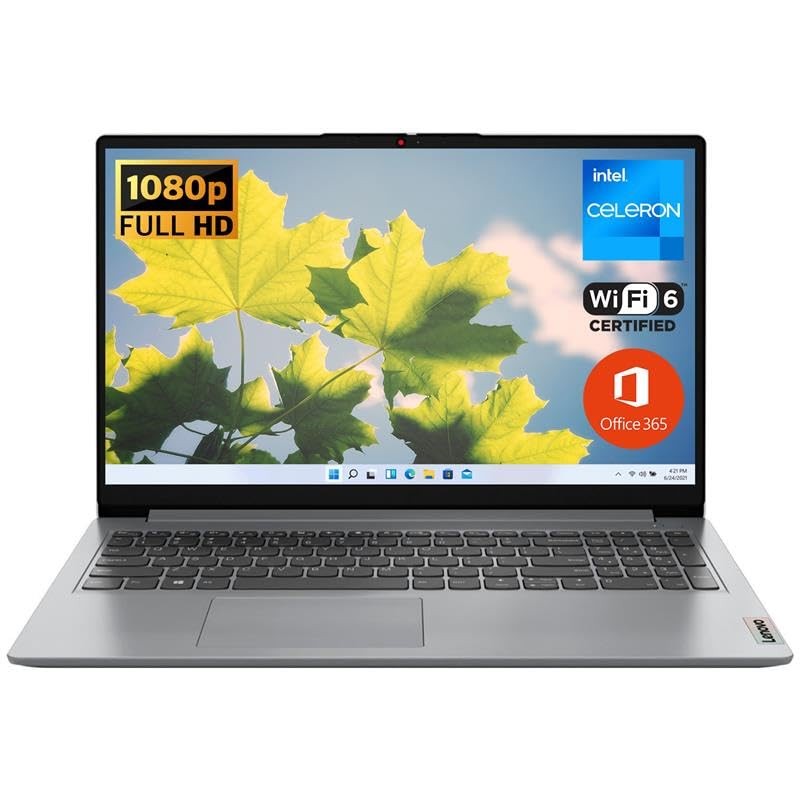 Lenovo IdeaPad 1 Student Laptop, Intel Dual Core Processor, 12GB RAM, 512GB SSD + 128GB eMMC, 15.6" FHD Display, 1 Year Office 365, Windows 11 Home, Wi-Fi 6, Webcam, Bluetooth, SD Card Reader, Grey