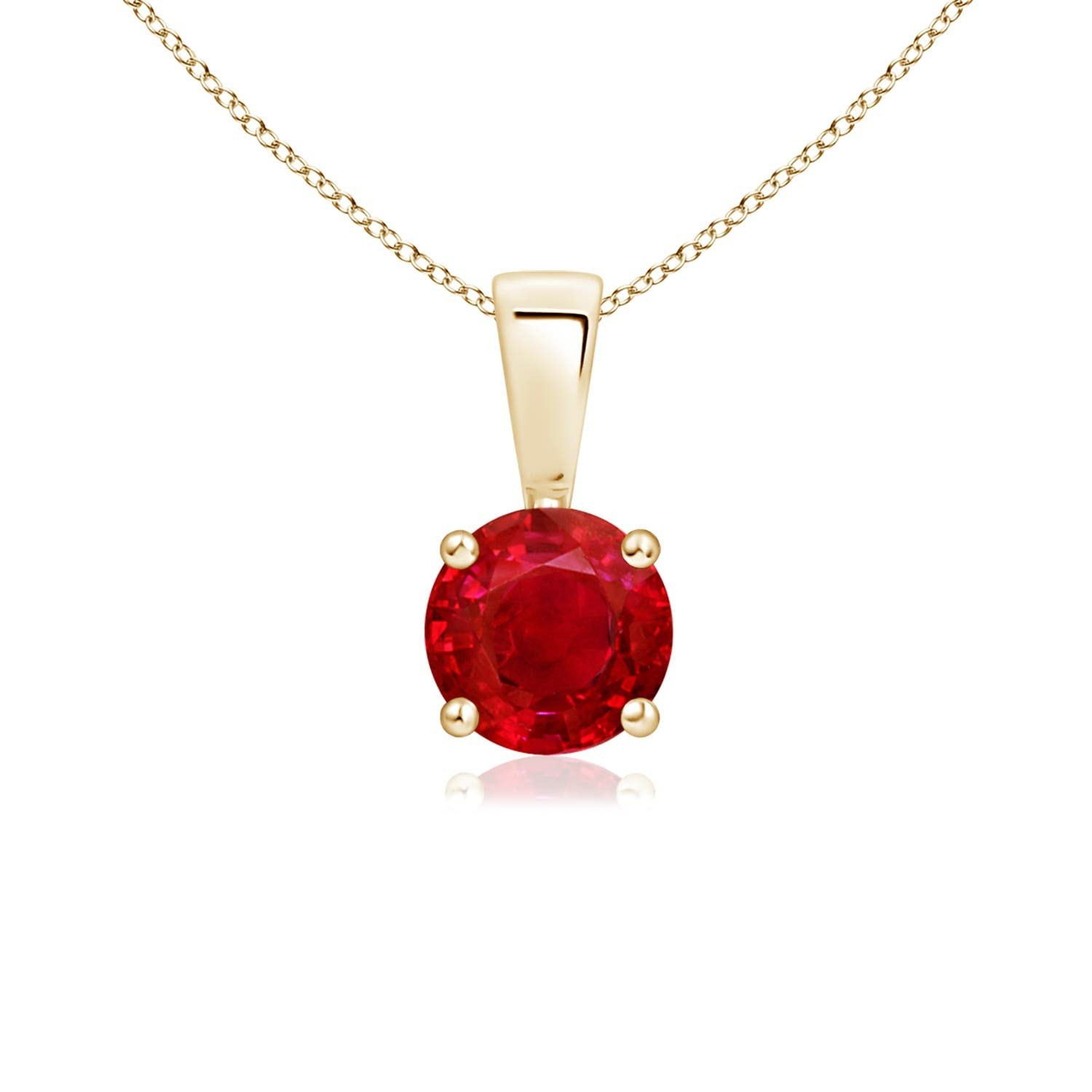Angara Natural Ruby Classic Round Solitaire Pendant Necklace in 14k Solid Gold for Women, Girls with 18" Chain | July Birthstone Jewelry Gift for Her