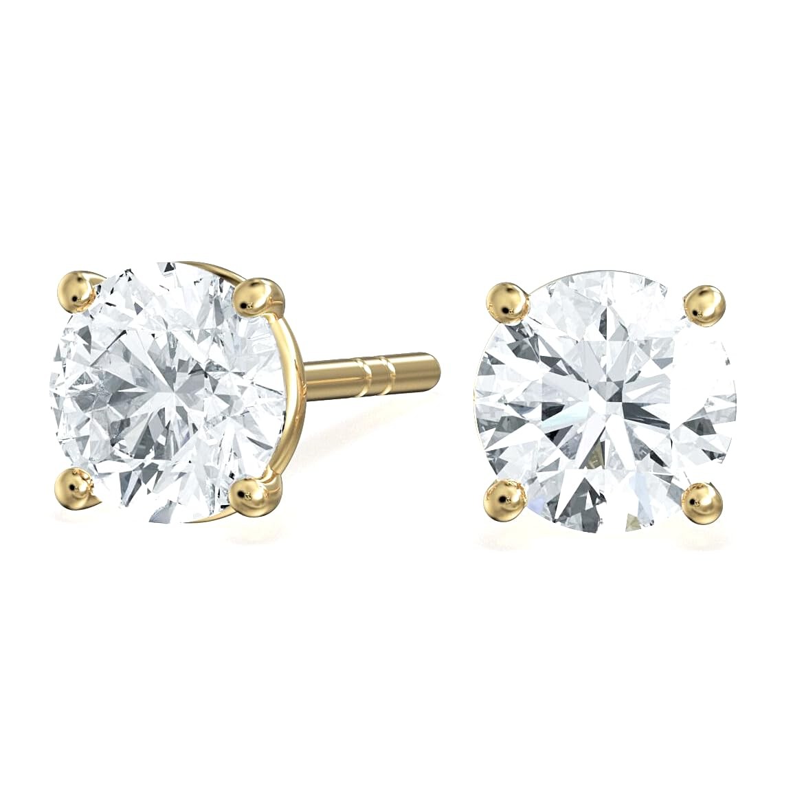 Round Cut Lab Grown Diamond Stud Earrings For Women 3.00 Cttw 14K Yellow or White Gold 4 Prong Push Back (G-H Color, VS2-SI-1 Min Clarity) | Gift Box Included