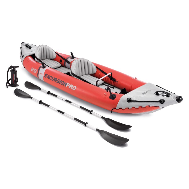 INTEX Excursion Pro Inflatable Kayak Series: Includes Deluxe 86in Aluminum Oars and High-Output Pump – SuperTough PVC – Adjustable Bucket Seat – Fishing Rod Holders – Grab Handles