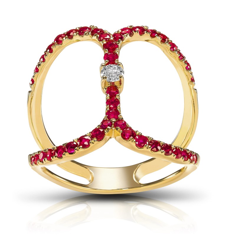 Crown of Light 14K Yellow Gold Ruby & Diamond Butterfly Ring (.05ct Diamond & .80ct Ruby)