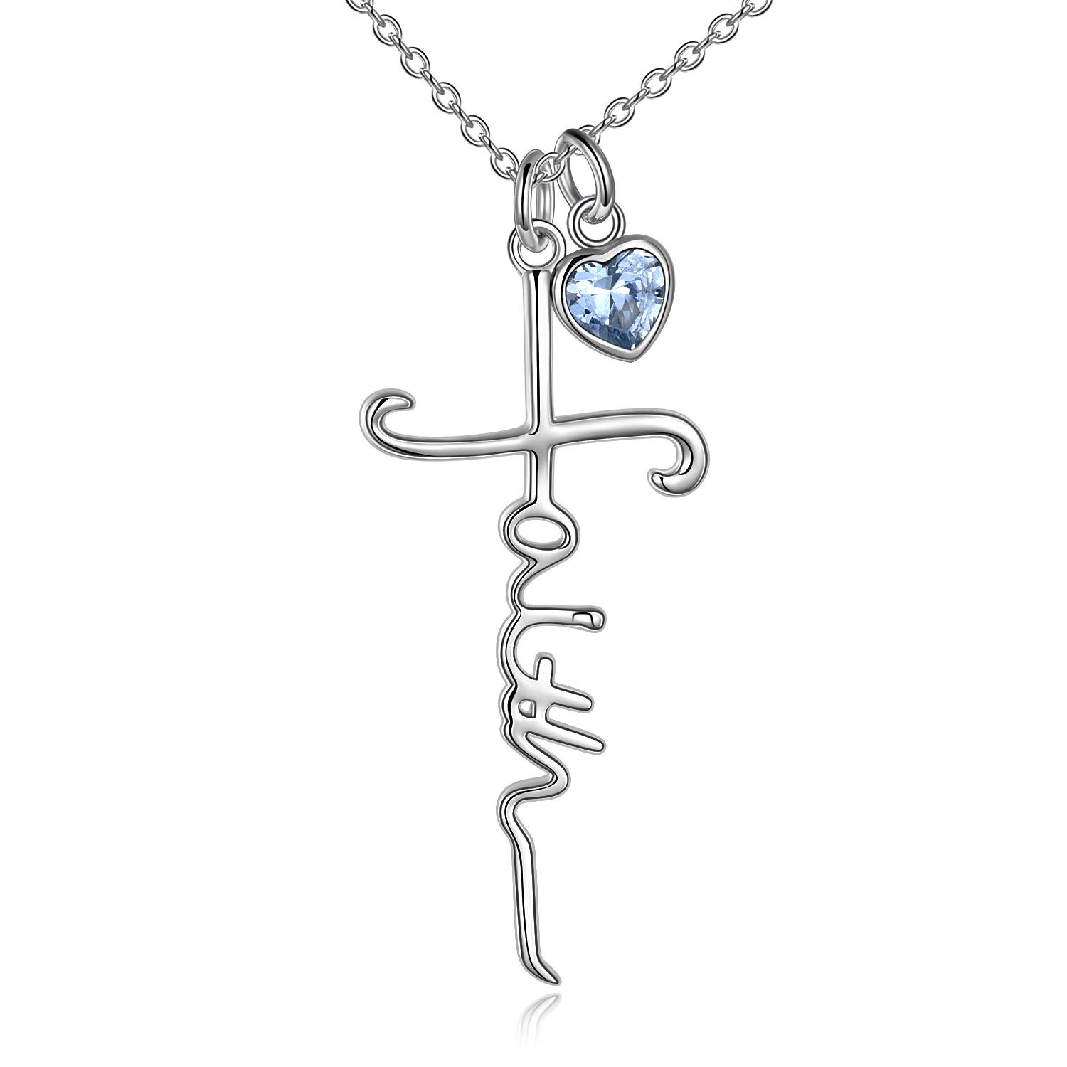 UCADRIT Faith Cross Necklace For Women Birthstone Sterling Silver with Simulated Birthstone Cross Jewelry Christian Gifts