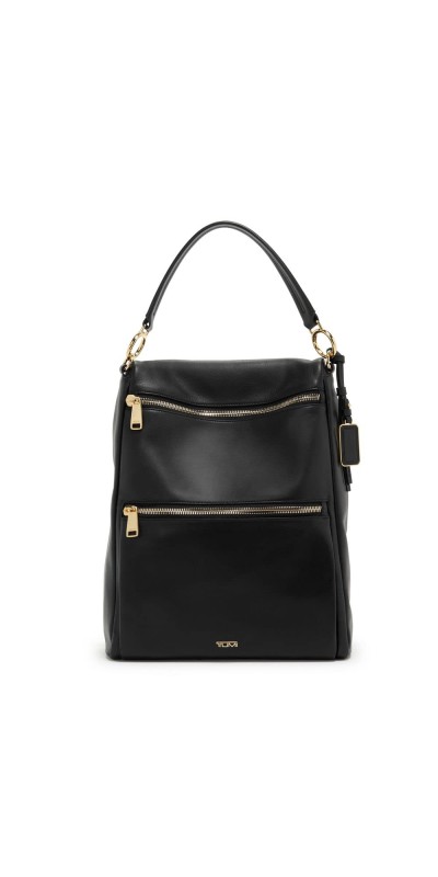 TUMI Voyageur Liv Backpack/Tote - Backpack or Tote Bag - Tote Bag & Backpack Combo - Black Leather & Gold Hardware